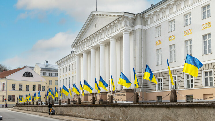 Peahoone Ukraina lippudega